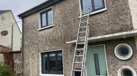 Before External spray painting photo of semi detached residential home by Cornelius Green Decorators
